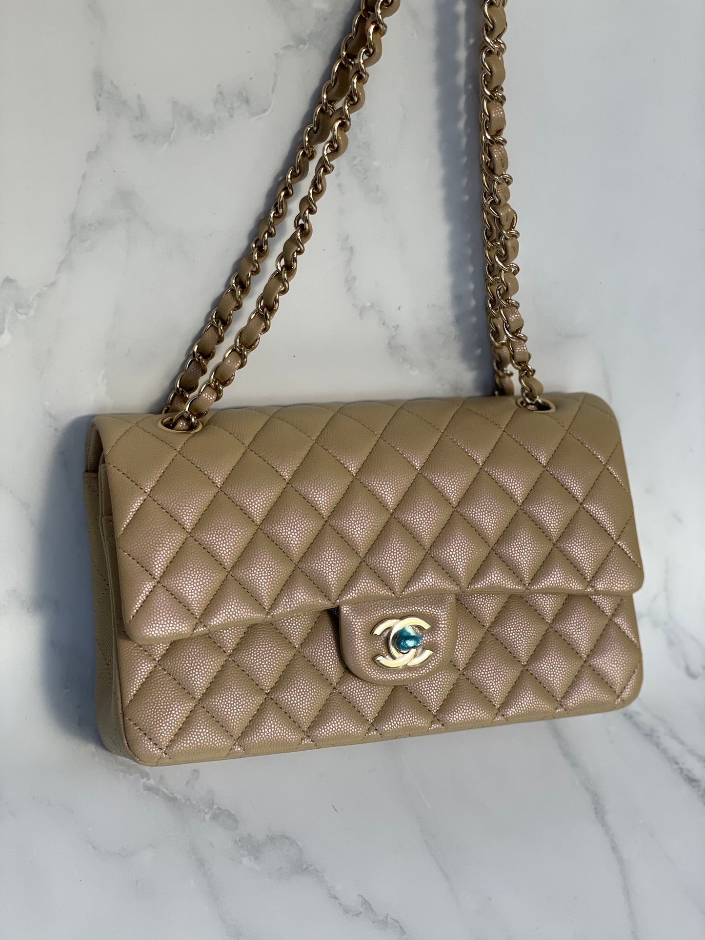 Chanel Classic Flap-21s Dark Beige iridescent-medium